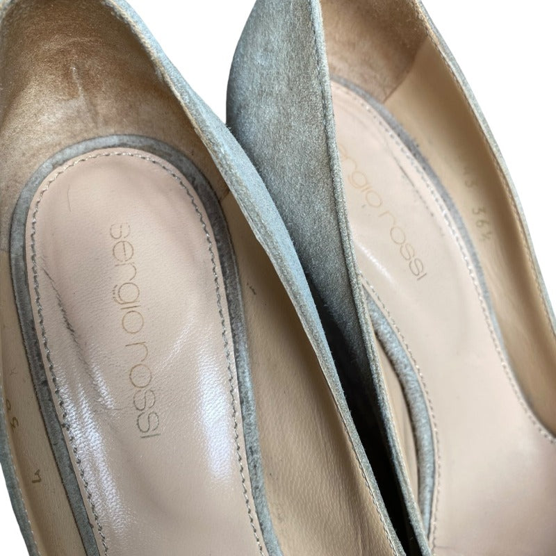 SERGIO ROSSI Beige Ivory Suede Pointed Toe Stiletto Heels Pumps, Size 36.5