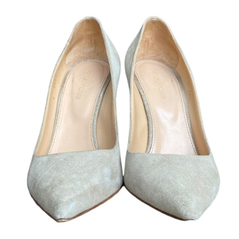 SERGIO ROSSI Beige Ivory Suede Pointed Toe Stiletto Heels Pumps, Size 36.5