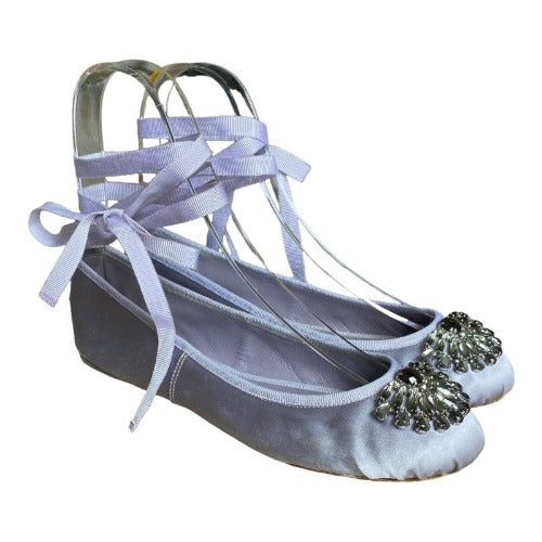 JIMMY CHOO Grace Lavender Satin Ballerina Flats, Size 37.5