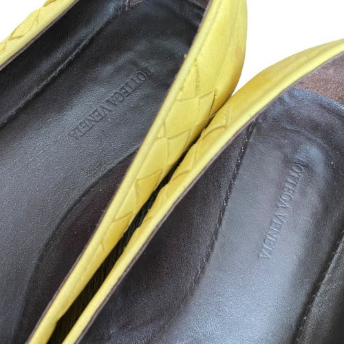 BOTTEGA VENETA Mustard Yellow Intrecciato Leather Flat Ballet Shoes, Size 36