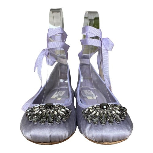 JIMMY CHOO Grace Lavender Satin Ballerina Flats, Size 37.5