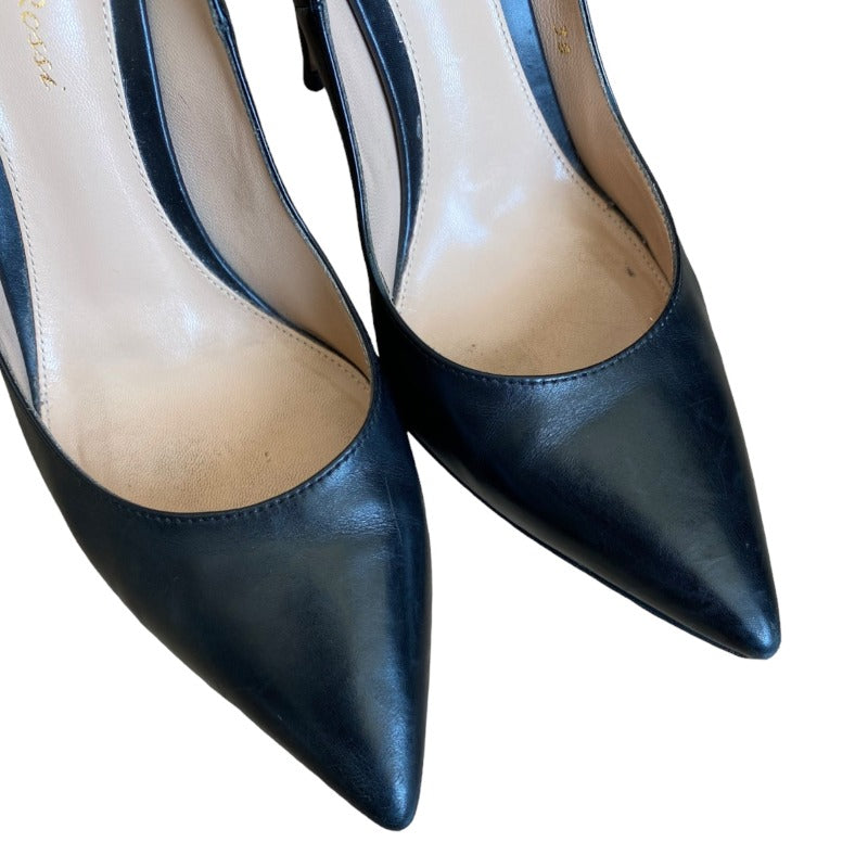 GIANVITO ROSSI Black  Leather Tassel Stiletto Heel Pointed Toe Pumps, Size 38