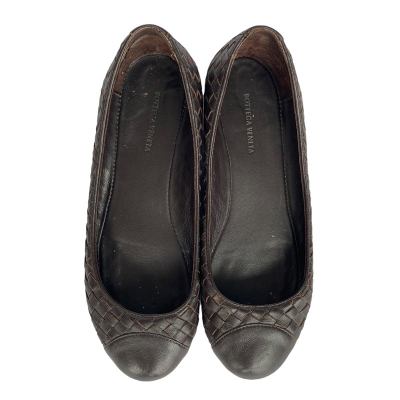 BOTTEGA VENETA  Dark Brown Intrecciato Leather Ballet Flats, Size 37