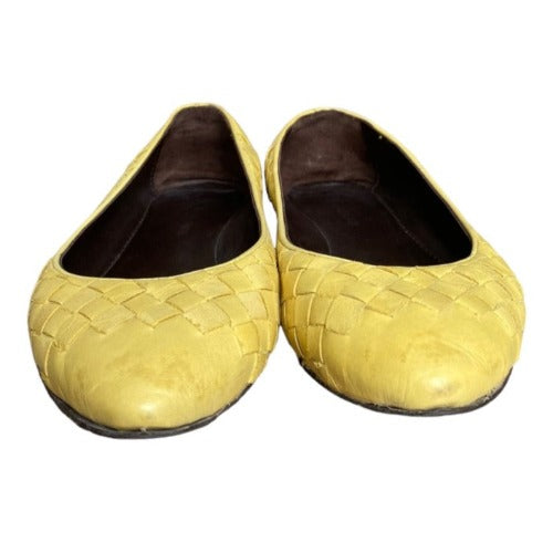 BOTTEGA VENETA Mustard Yellow Intrecciato Leather Flat Ballet Shoes, Size 36