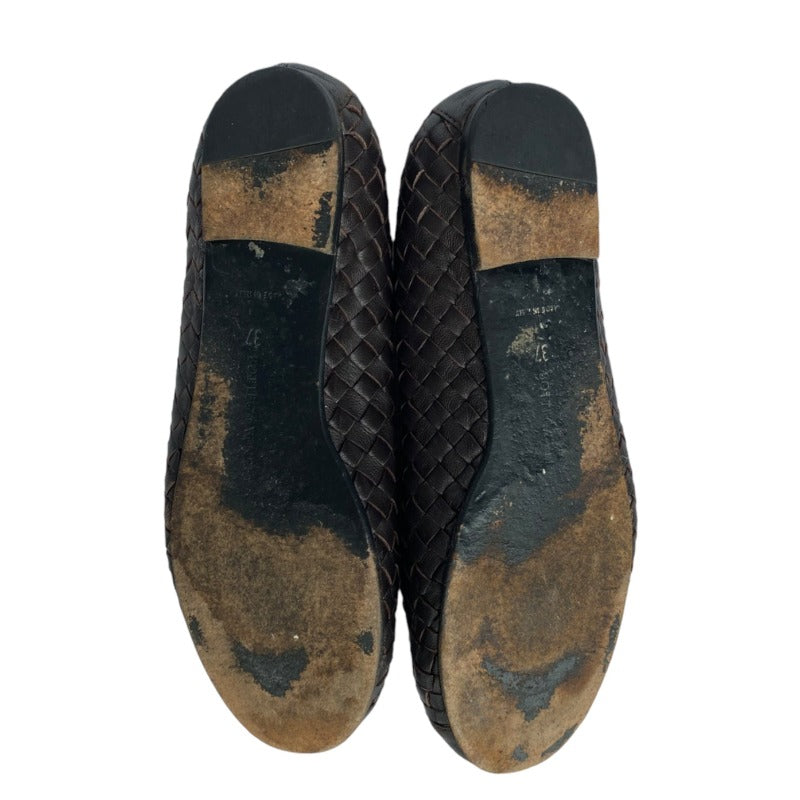 BOTTEGA VENETA  Dark Brown Intrecciato Leather Ballet Flats, Size 37