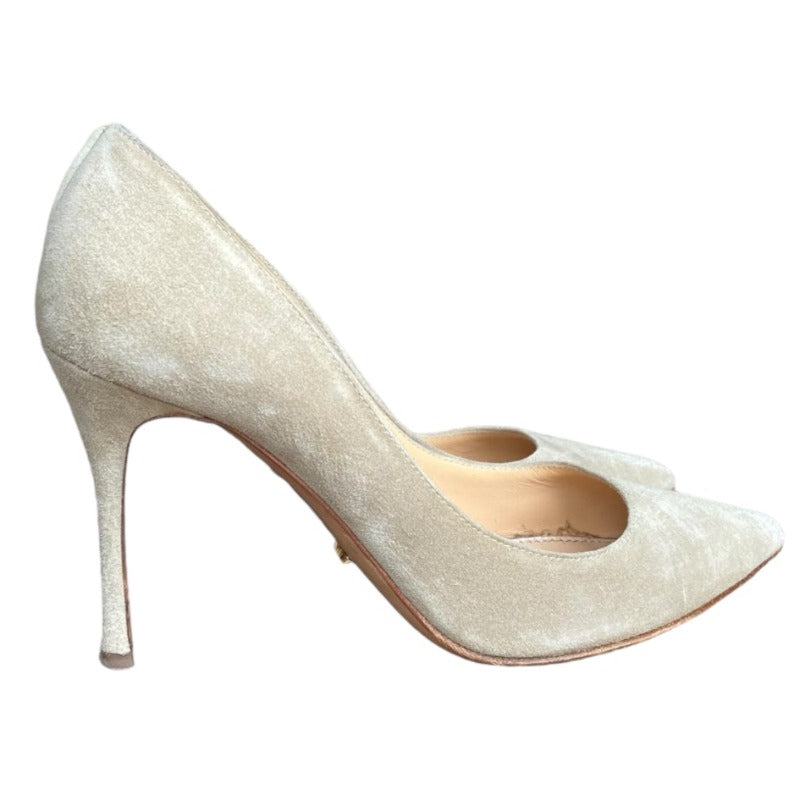 SERGIO ROSSI Beige Ivory Suede Pointed Toe Stiletto Heels Pumps, Size 36.5