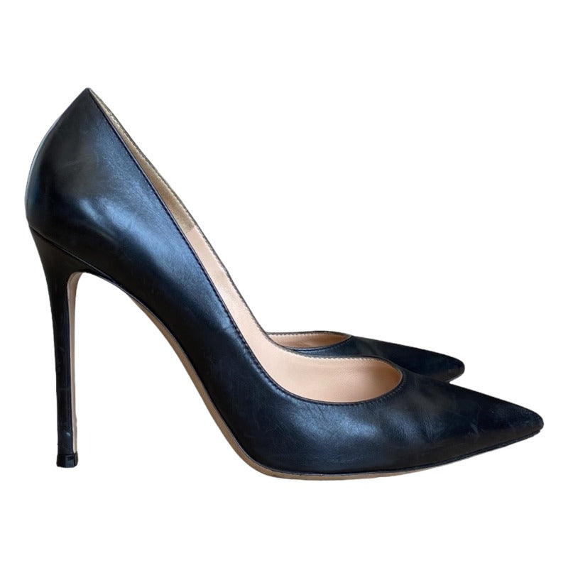 GIANVITO ROSSI Black  Leather Tassel Stiletto Heel Pointed Toe Pumps, Size 38