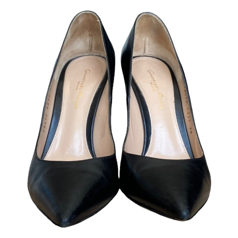 GIANVITO ROSSI Black  Leather Tassel Stiletto Heel Pointed Toe Pumps, Size 38