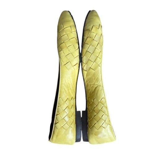 BOTTEGA VENETA Mustard Yellow Intrecciato Leather Flat Ballet Shoes, Size 36