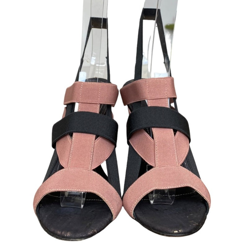 MANOLO BLAHNIK Black & Pink Elastic Bands, Cork Sole Slingback Sandals, Size 36