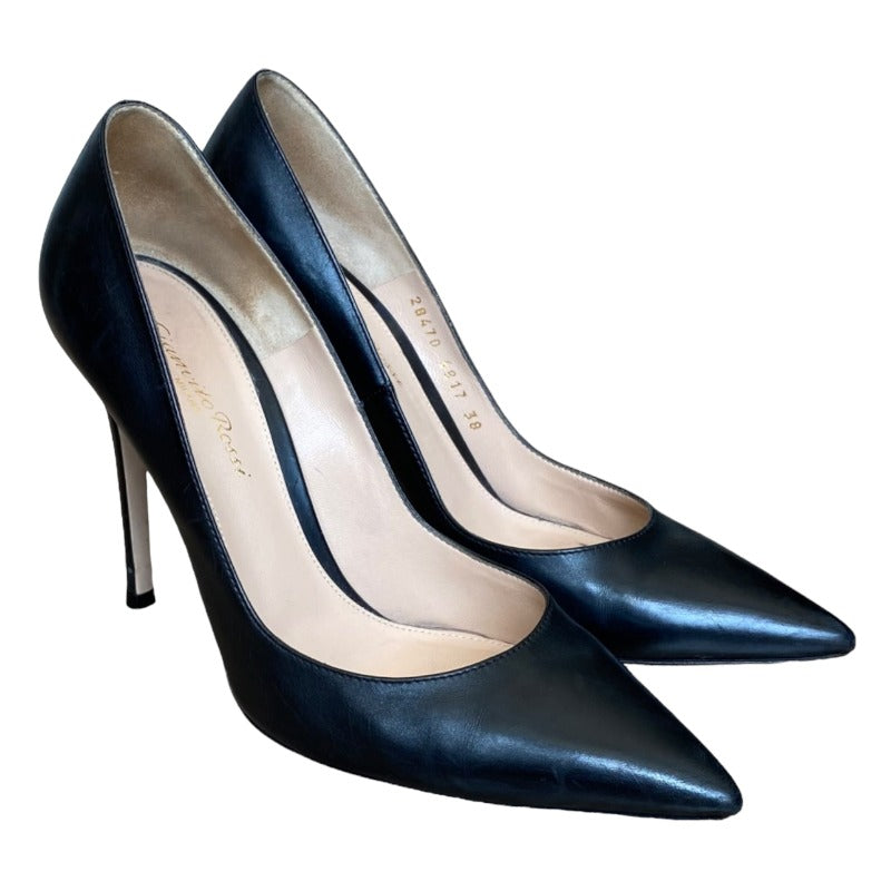 GIANVITO ROSSI Black  Leather Tassel Stiletto Heel Pointed Toe Pumps, Size 38