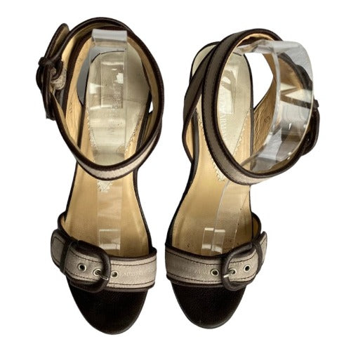 EMPORIO ARMANI Monogram Nude Strapped Brown Leather Sole Platform Sandals, Size 40